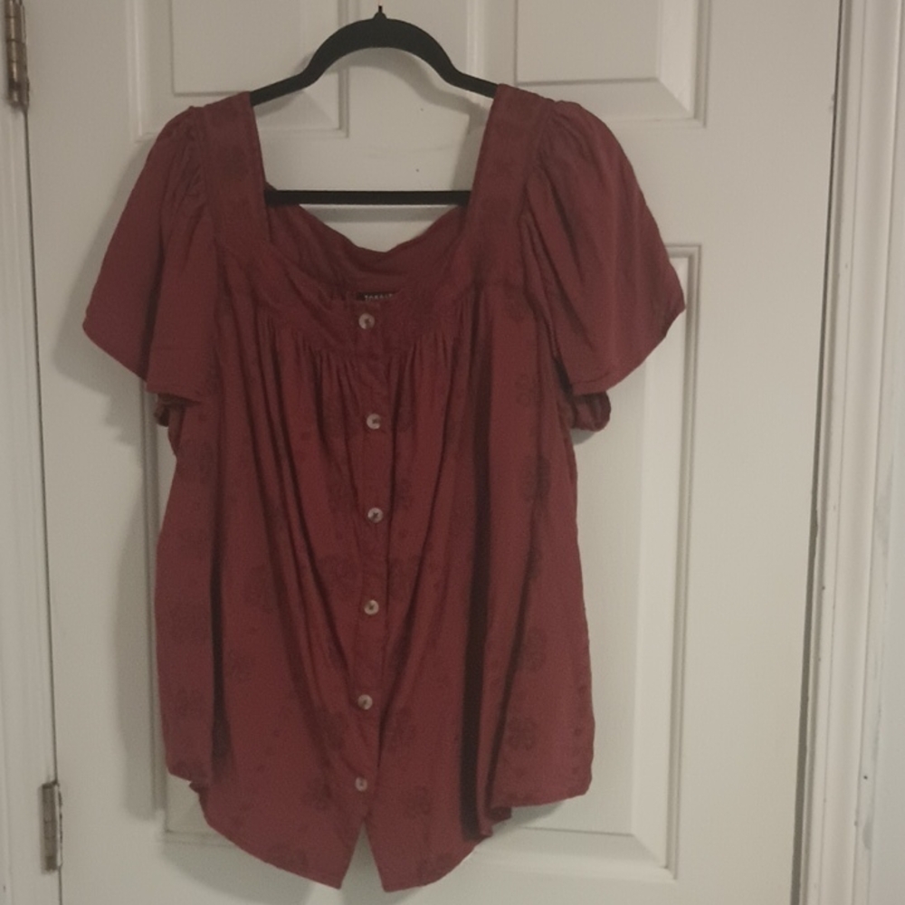torrid Rust Red Button-Front Peasant Blouse